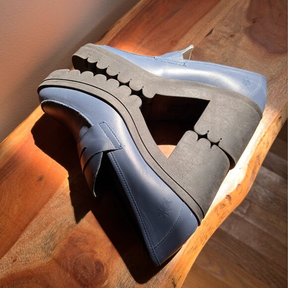 Fly London Toky Platform Penny Loafer Blue Size 10 - Picture 2 of 6